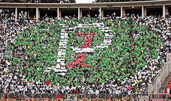 La tifoseria del Palmeiras ricorda le origini italiane del team riproducendo nella coreografia il logo della Palestra Italia