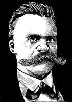 Friedrich Nietzsche, giovane professore a Basilea, illustrazione di Frédéric Pajak per 'Nietzsche al piano'