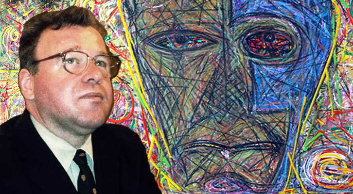 Jonathan Bowden con alla spalle uno dei suoi dipinti (The Jonathan Bowden Archive)