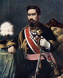 Il ritratto dell'Imperatore Meiji realizzato da Eduardo Chiossone divenne l'immagine ufficiale del sovrano giapponese