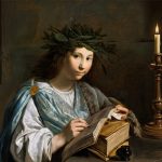 Clio, la musa della Storia. Rielaborazione digitale del dipinto del pittore olandese Johannes Moreelse (1603-1634) conservato nel Museo Nazionale di Varsavia.