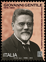 Il francobollo commemorativo di Giovanni Gentile emesso da Poste Italiane nel 2024 per la ricorrenza degli 80anni dall'assassinio del filosofo
